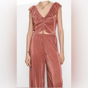 ZARA Polka Dot Casual Flowy Pants Burnt Orange size Medium